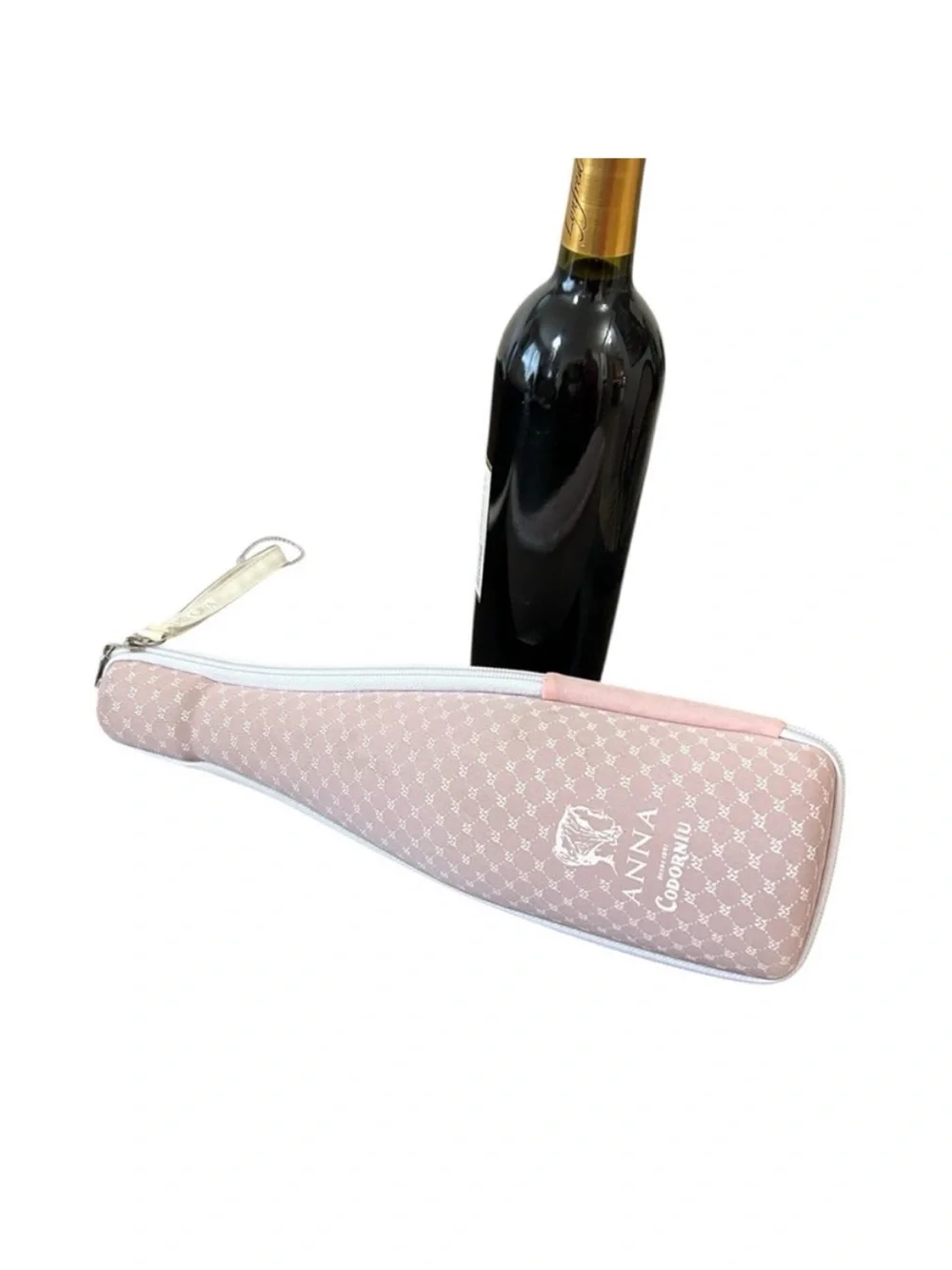 NEW ANNA CODORNIU Pink/ White zippered Koozie Bottle Holder outdoor or home